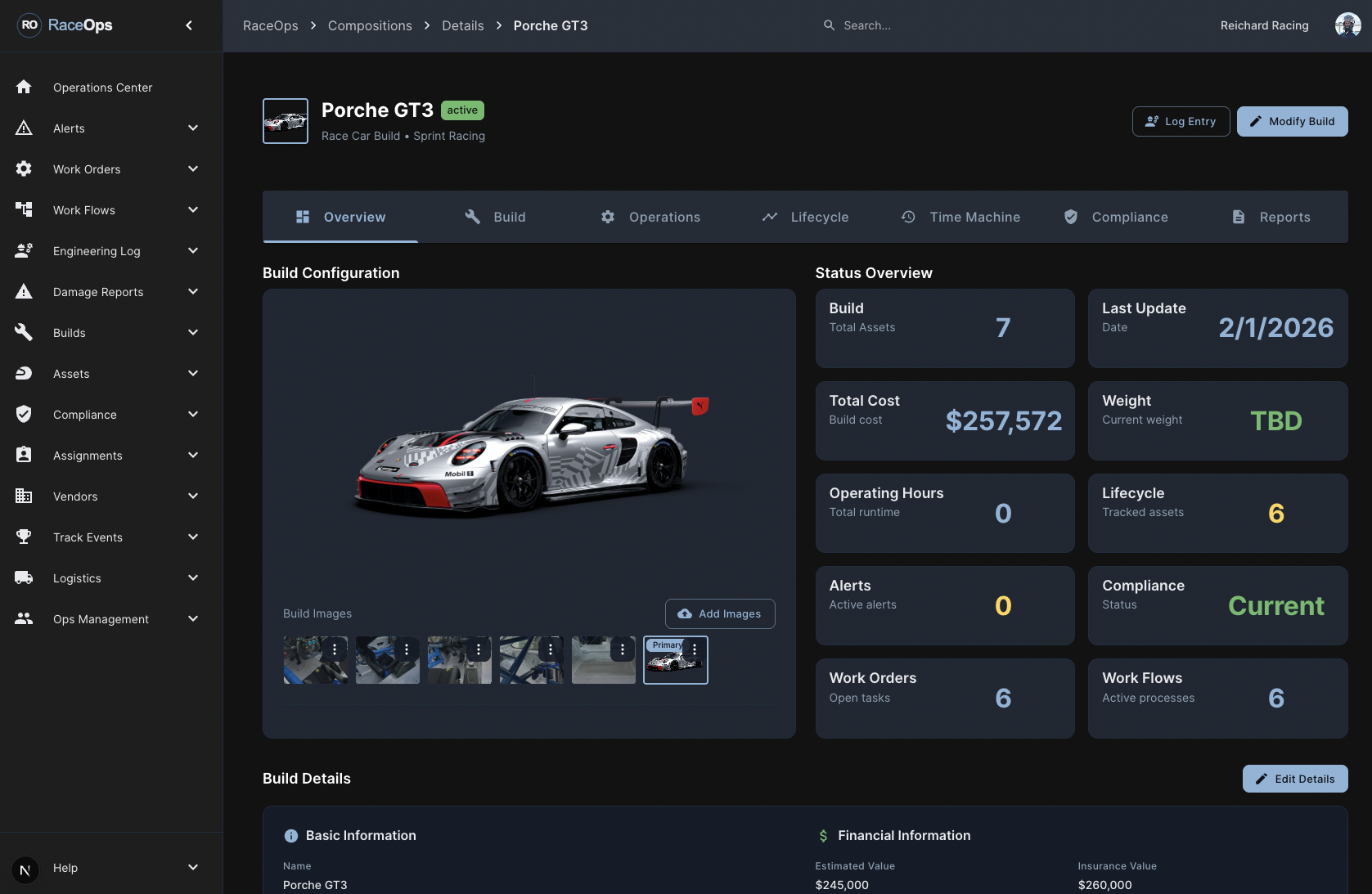 RaceOps Platform — Build Configuration Dashboard